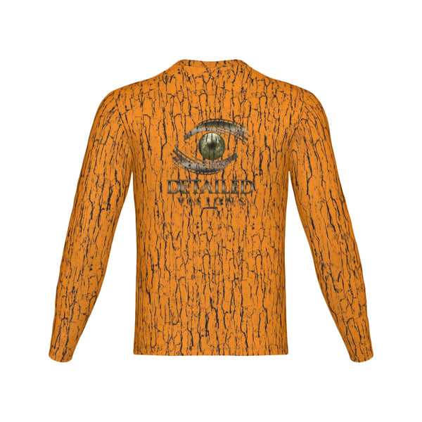Men Blaze Orange Tree Bark Camo Performance UPF+50 Long Sleeve Shirt