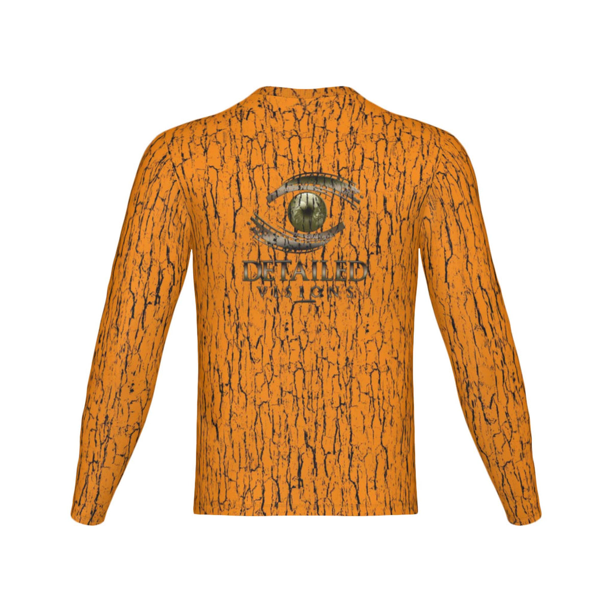 Men Blaze Orange Tree Bark Camo Performance UPF+50 Long Sleeve Shirt