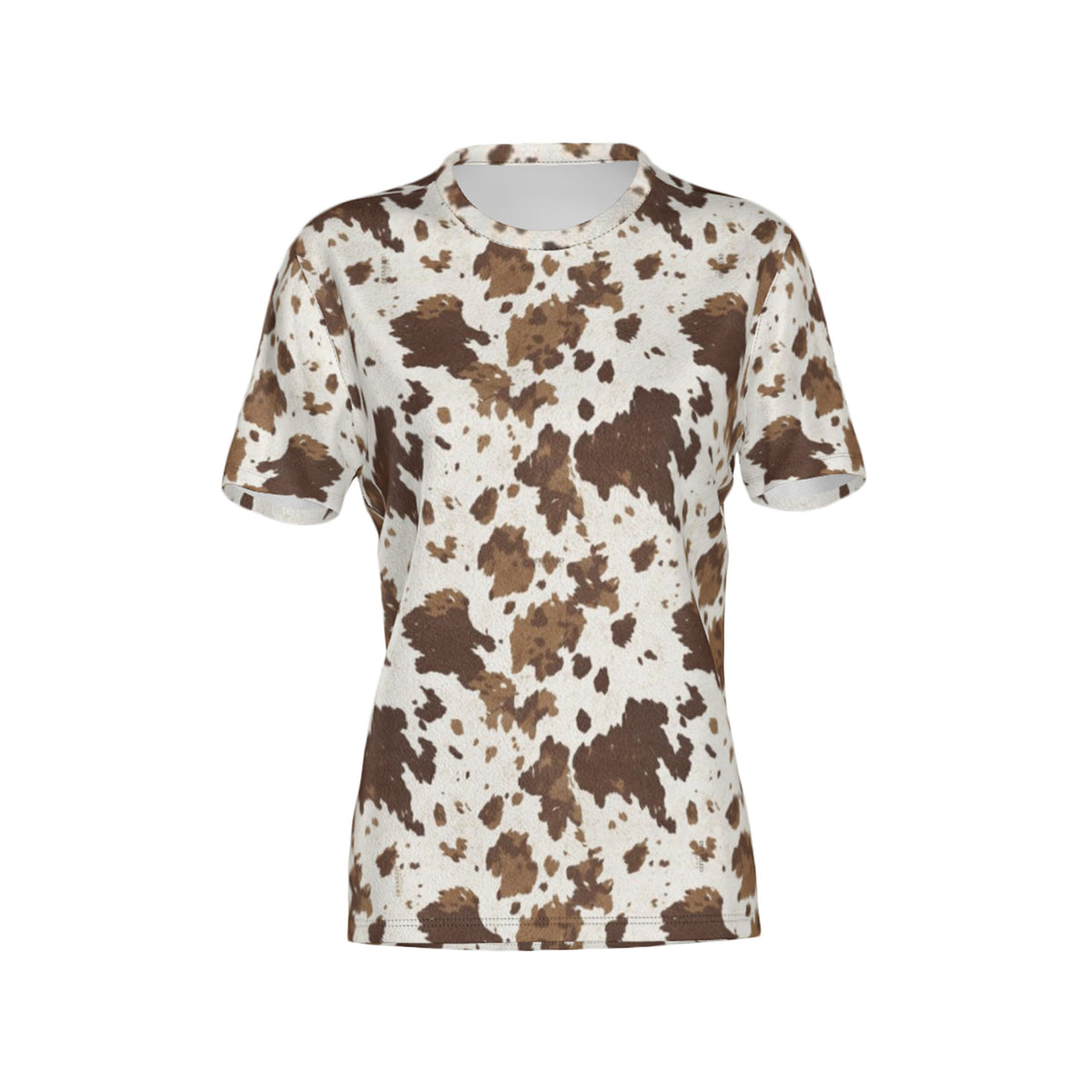 Women Brown and White Cowhide Performance UPF+50 Crew Neck Short Sleeve Shirt