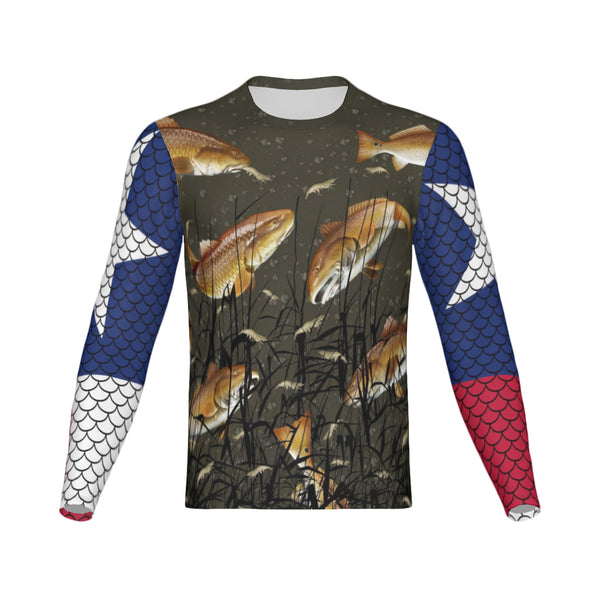 Texas Edition-Men Bull Redfish Performance UPF+50 Long Sleeve Shirt