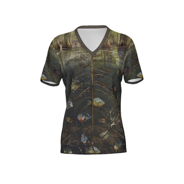 Women Bream/Blue Gil/Perch Performance UPF+50 V-Neck Short Sleeve Shirt