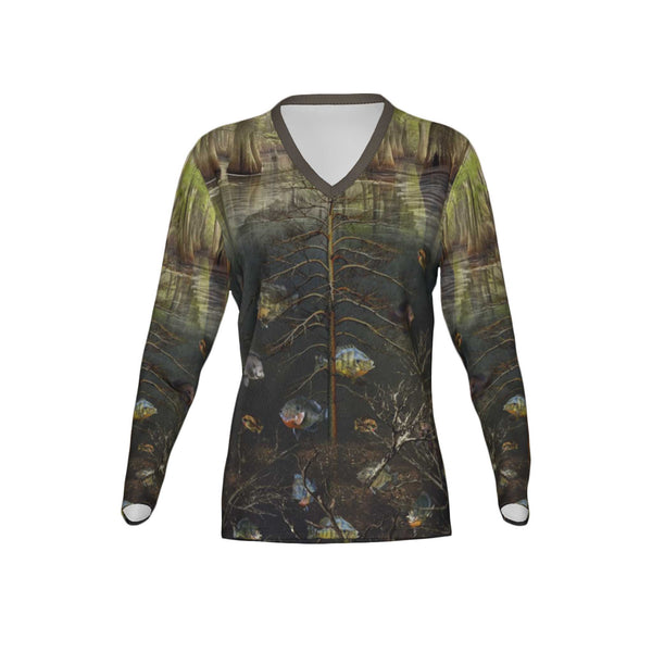 Women Bream/Blue Gil/Perch Performance UPF+50 V-Neck Long Sleeve Shirt