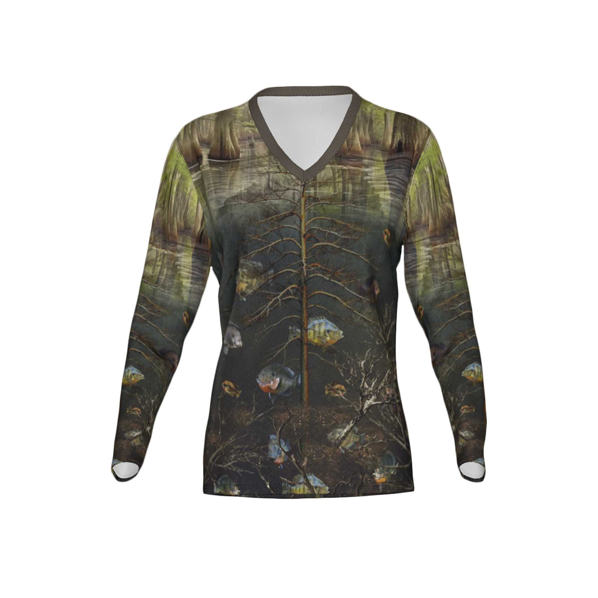 Women Bream/Blue Gil/Perch Performance UPF+50 V-Neck Long Sleeve Shirt