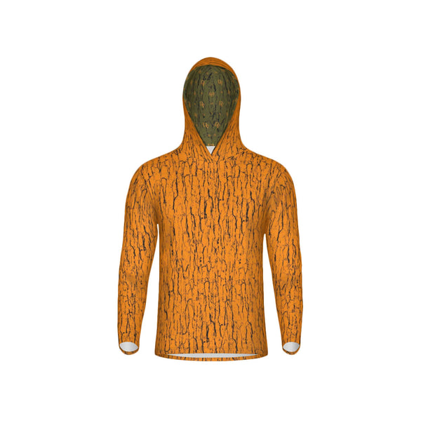 Blaze Orange Tree Bark Camo Unisex Performance UPF+50 Hoodie
