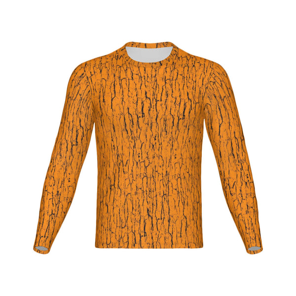 Men Blaze Orange Tree Bark Camo Performance UPF+50 Long Sleeve Shirt