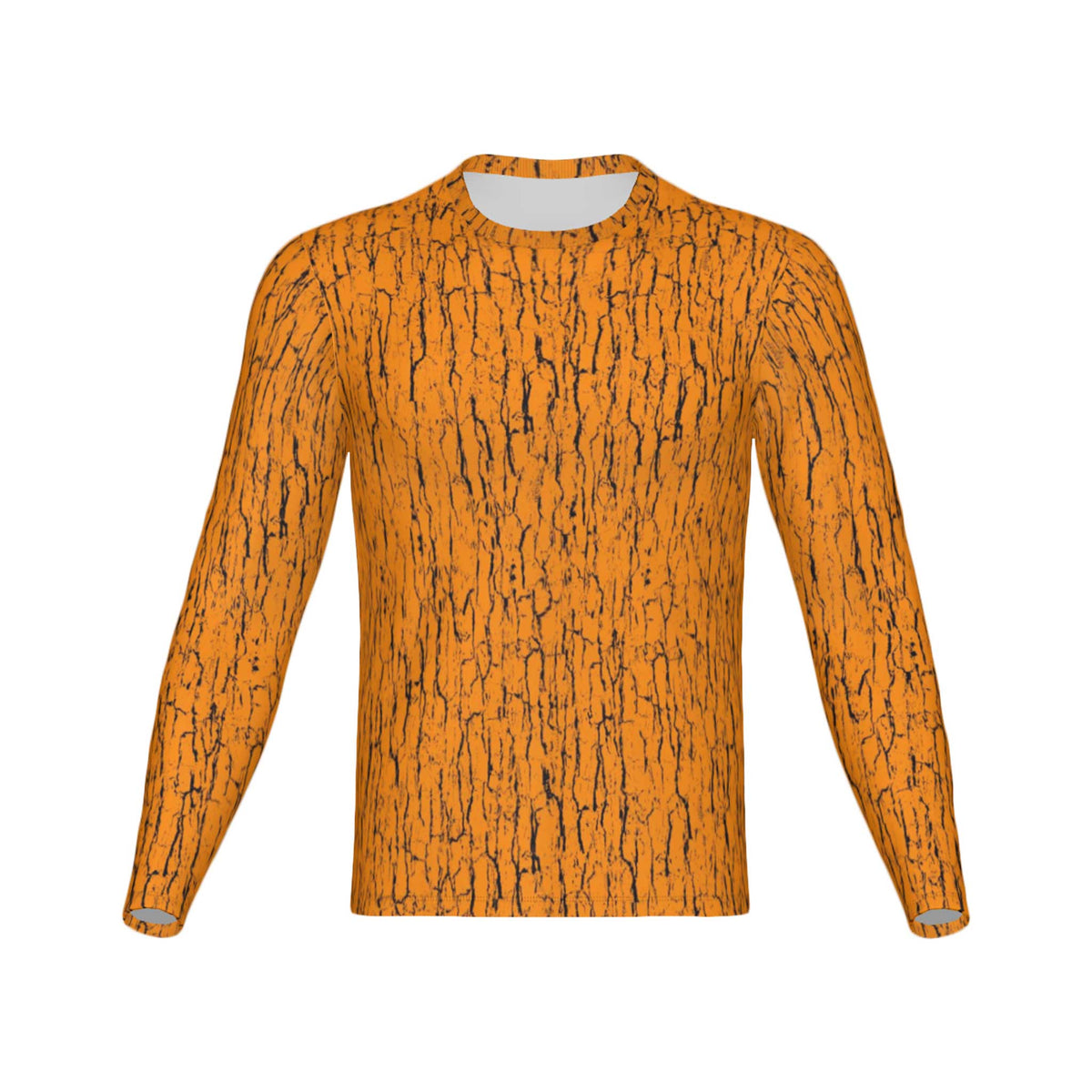 Men Blaze Orange Tree Bark Camo Performance UPF+50 Long Sleeve Shirt