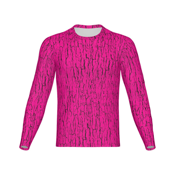 Men Blaze Pink Tree Bark Camo Performance UPF+50 Long Sleeve Shirt