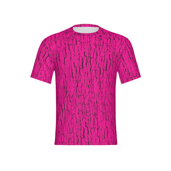 Men Blaze Pink Tree Bark Camo Performance UPF+50 Short Sleeve Shirt
