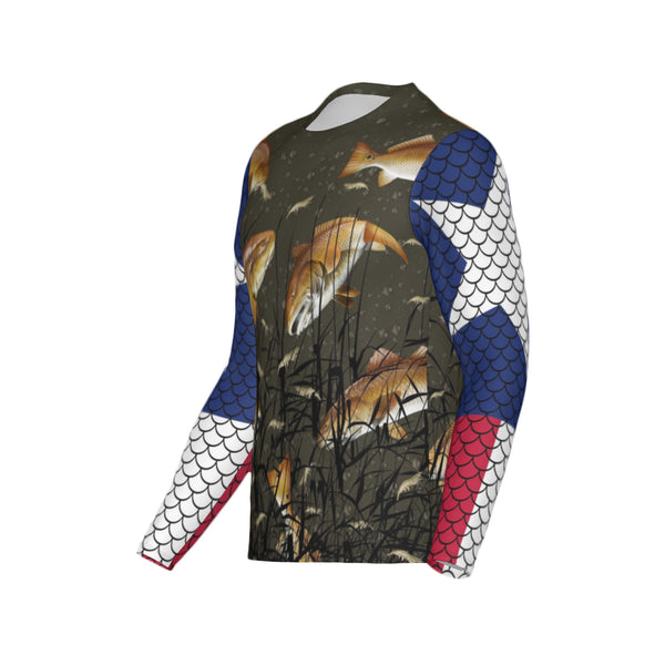 Texas Edition-Men Bull Redfish Performance UPF+50 Long Sleeve Shirt