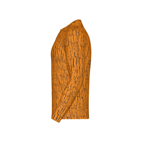 Men Blaze Orange Tree Bark Camo Performance UPF+50 Long Sleeve Shirt