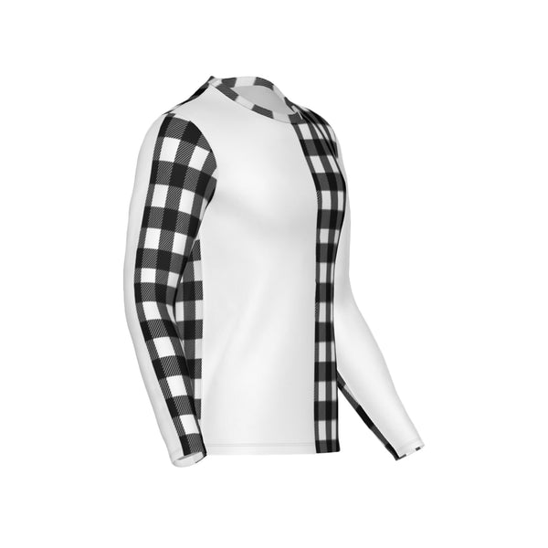Men Black and White Mix-Match Plaid Performance UPF+50 Long Sleeve Shirt