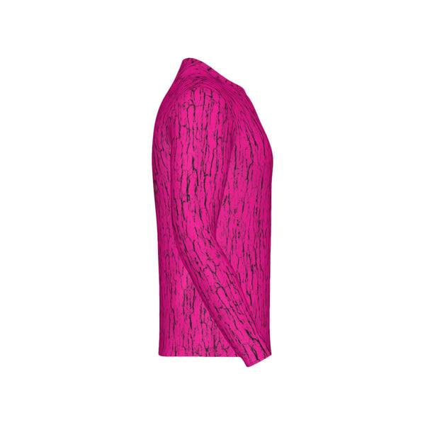 Men Blaze Pink Tree Bark Camo Performance UPF+50 Long Sleeve Shirt