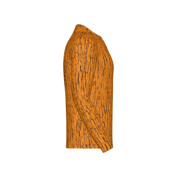 Men Blaze Orange Tree Bark Camo Performance UPF+50 Long Sleeve Shirt