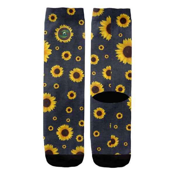 Sunflowers on a Navy Blue Colored Socks
