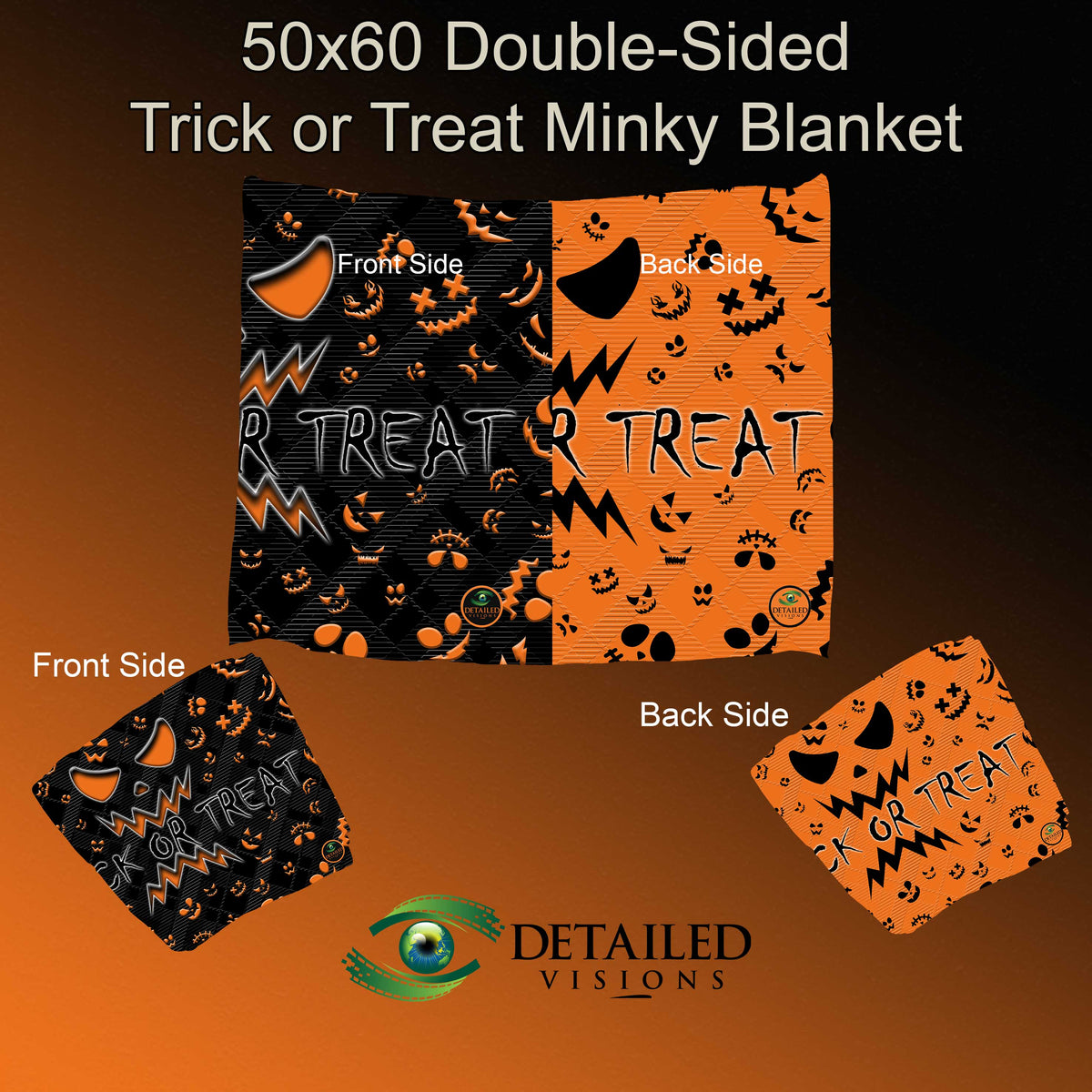 60x50 Double-Sided Halloween Trick or Treat Minky Blanket